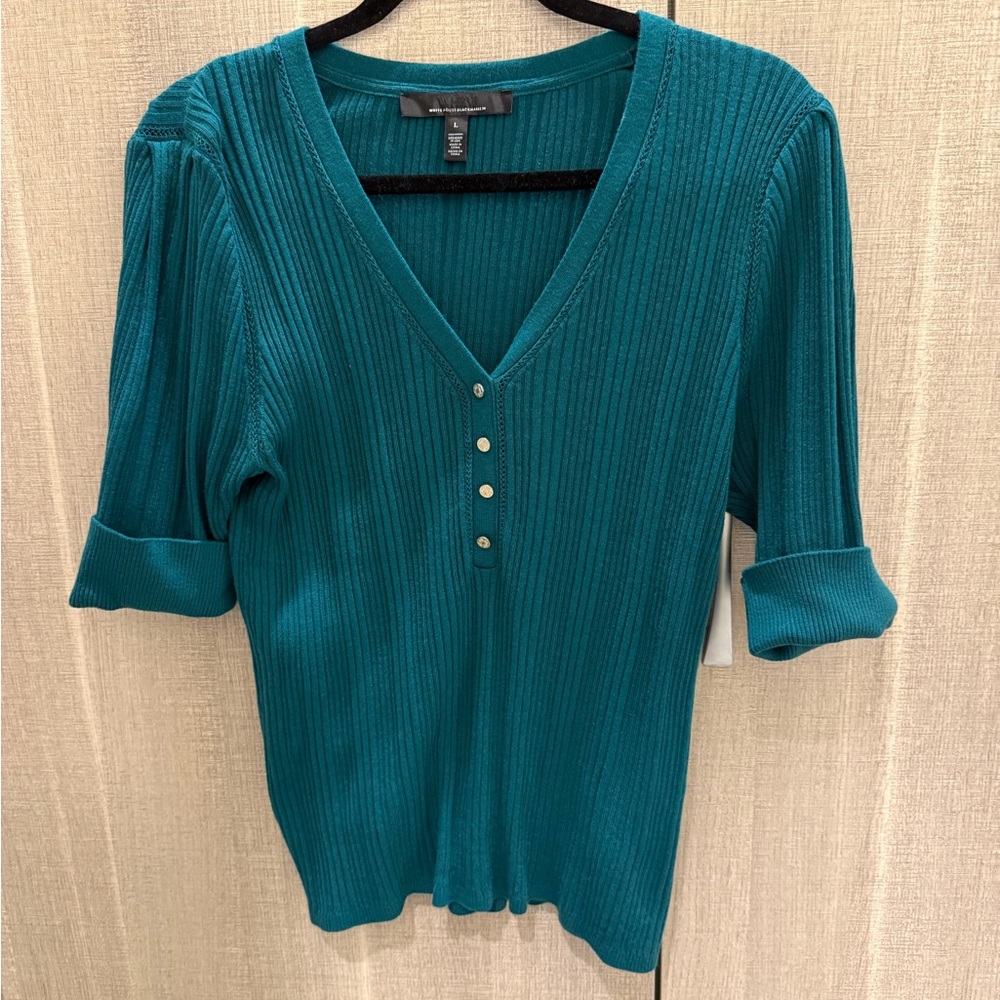 White House Black Market Teal Long Sleeve Ribbed Top